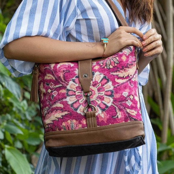 Myra Bag Exuberant Spirit Shoulder Bag - Upcycled Cotton & Leather, Multicolor, 18x14 Inch - View #6